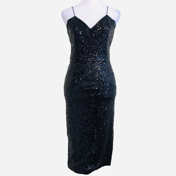 Rehab | Nearly Naked Backless Sequin Midi Dress Black Size S - Picture 3 of 16